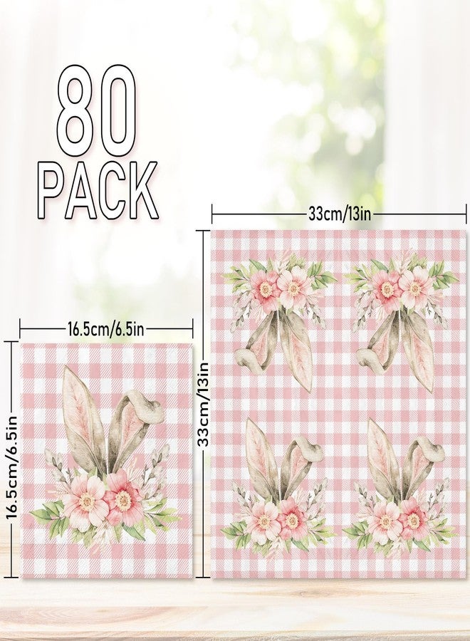 وولاين مجموعة مناديل عيد الفصح من والين، 80 قطعة، بنقشة أرنب وزهور وخضرة، مناديل غداء، مناديل وردية منقوشة بأذني أرنب، مناديل ورقية للاستخدام مرة واحدة، مناديل عشاء، لوازم حفلات الربيع والعطلات، زينة طاولة - Image 2